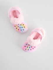 Pink Marble Faux Fur Lined Clog Slippers - Image 4 of 6