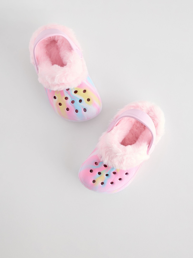 Pink Marble Faux Fur Lined Clog Slippers - Image 4 of 6