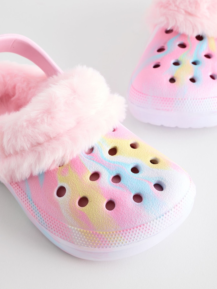 Pink Marble Faux Fur Lined Clog Slippers - Image 5 of 6