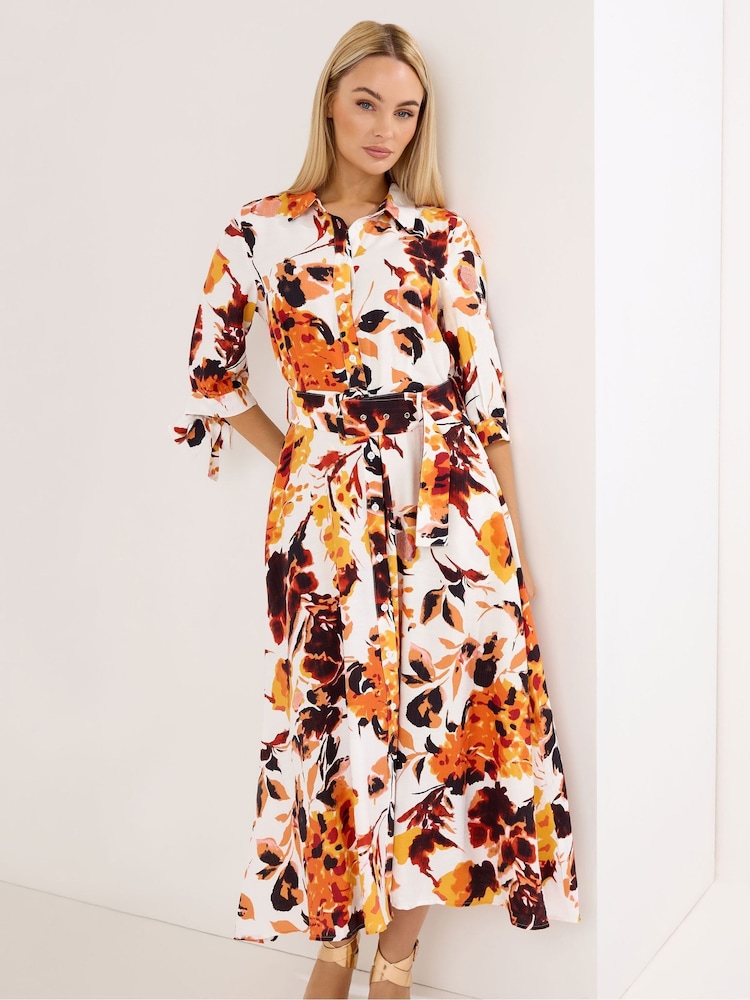 Star by Julien MacDonald Orange Abstract Print Shirt Dress - Image 2 of 5 Star by Julien MacDonald Orange Abstract Print Shirt Dress - Image 2 of 5