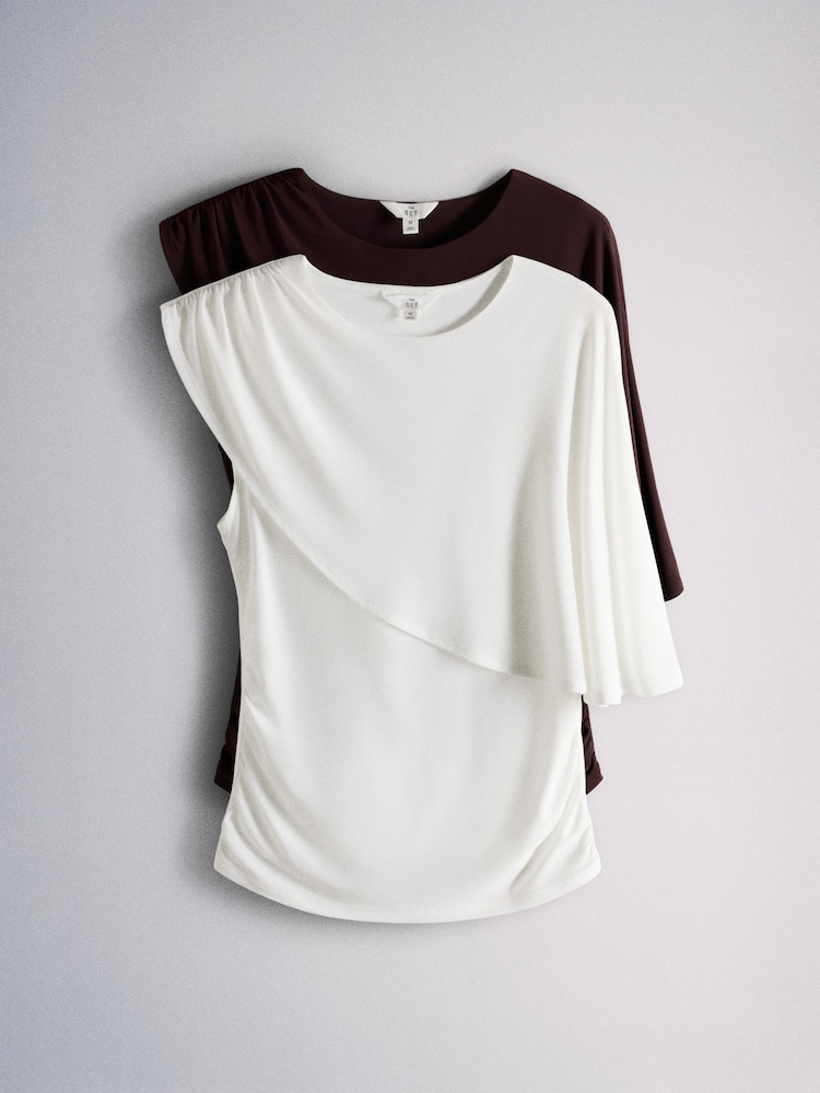 The Set 2 Pack Drape Jersey Cape Tops Ecru/Chocolate Brown - Image 2 of 10