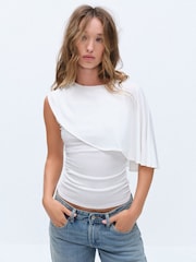 The Set 2 Pack Drape Jersey Cape Tops Ecru/Chocolate Brown - Image 3 of 10