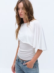 The Set 2 Pack Drape Jersey Cape Tops Ecru/Chocolate Brown - Image 4 of 10