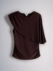The Set 2 Pack Drape Jersey Cape Tops Ecru/Chocolate Brown - Image 7 of 10