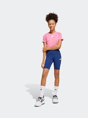 adidas Pink Train Essentials 3 Stripe T-Shirt and Shorts Set - Image 1 of 8