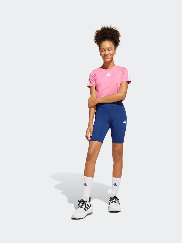adidas Pink Train Essentials 3 Stripe T-Shirt and Shorts Set - Image 1 of 8