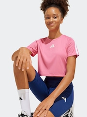 adidas Pink Train Essentials 3 Stripe T-Shirt and Shorts Set - Image 4 of 8