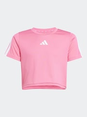adidas Pink Train Essentials 3 Stripe T-Shirt and Shorts Set - Image 7 of 8