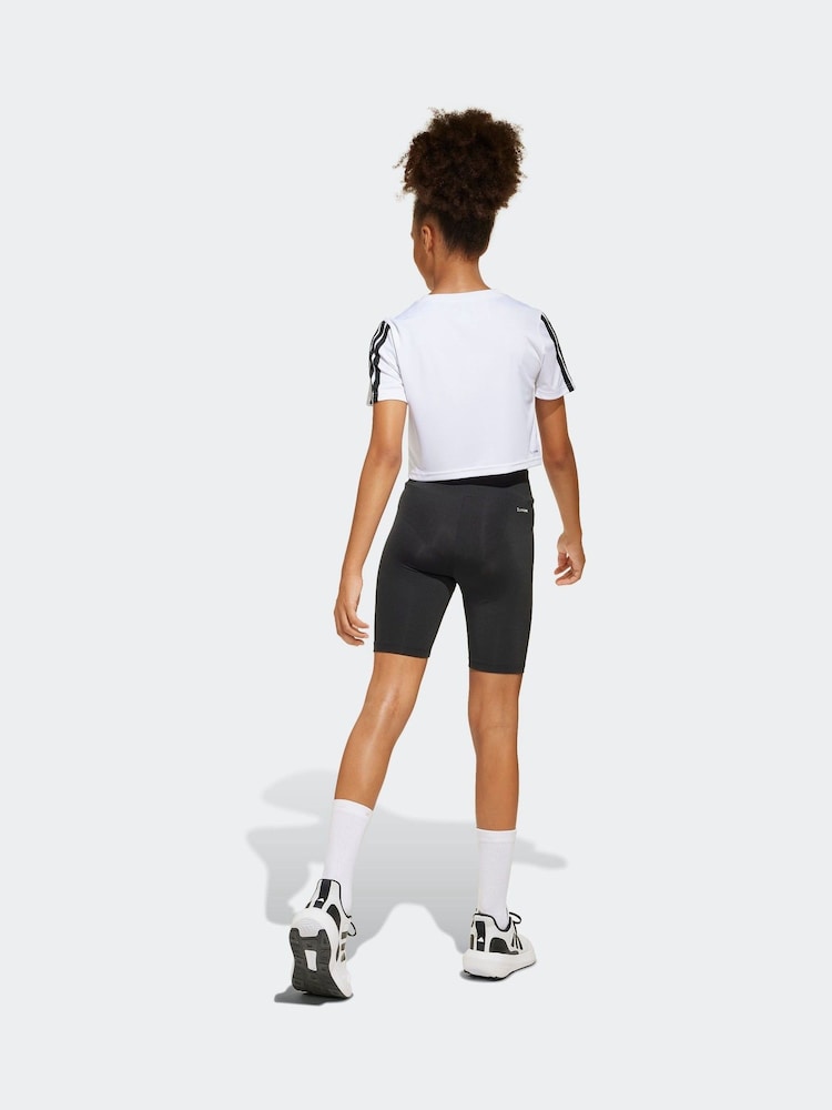 adidas White Train Essentials 3 Stripe T-Shirt and Shorts Set - Image 2 of 8