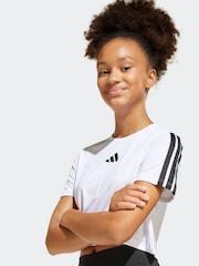 adidas White Train Essentials 3 Stripe T-Shirt and Shorts Set - Image 4 of 8