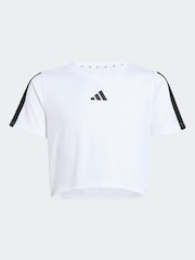adidas White Train Essentials 3 Stripe T-Shirt and Shorts Set - Image 7 of 8