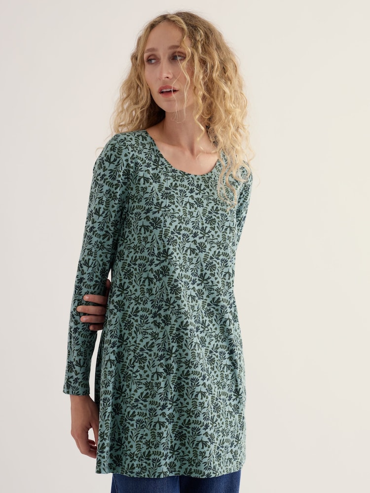 Seasalt Cornwall Green Screenprint Long Sleeve A-Line Tunic - Image 2 of 5