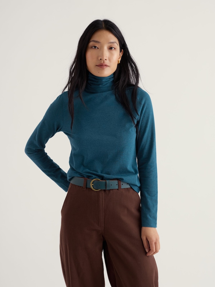 Seasalt Cornwall Blue Blue Landing Fitted Roll Neck Top - Image 1 of 5 Seasalt Cornwall Blue Blue Landing Fitted Roll Neck Top - Image 1 of 5