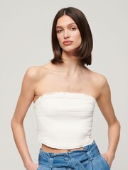 Superdry White Smocked Bandeau Top - Image 1 of 3