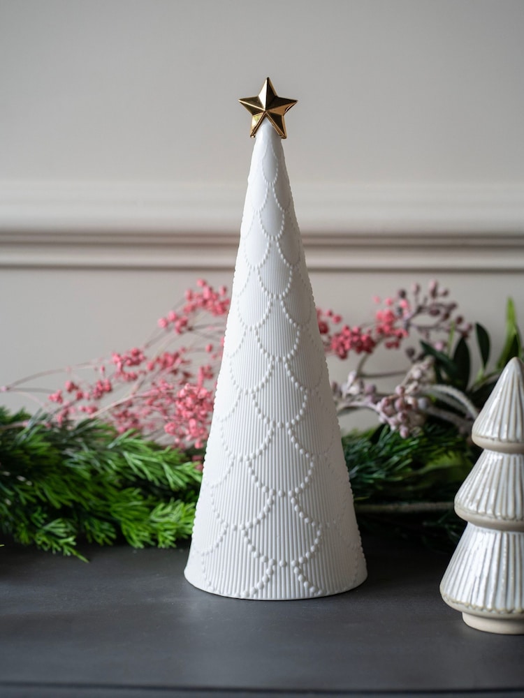 Laura Ashley White Ceramic Christmas Ornaments Tree - Image 1 of 6