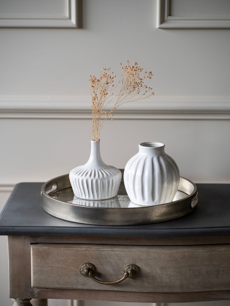 Laura Ashley White Stoneware Vases Set of 2 - Image 1 of 2