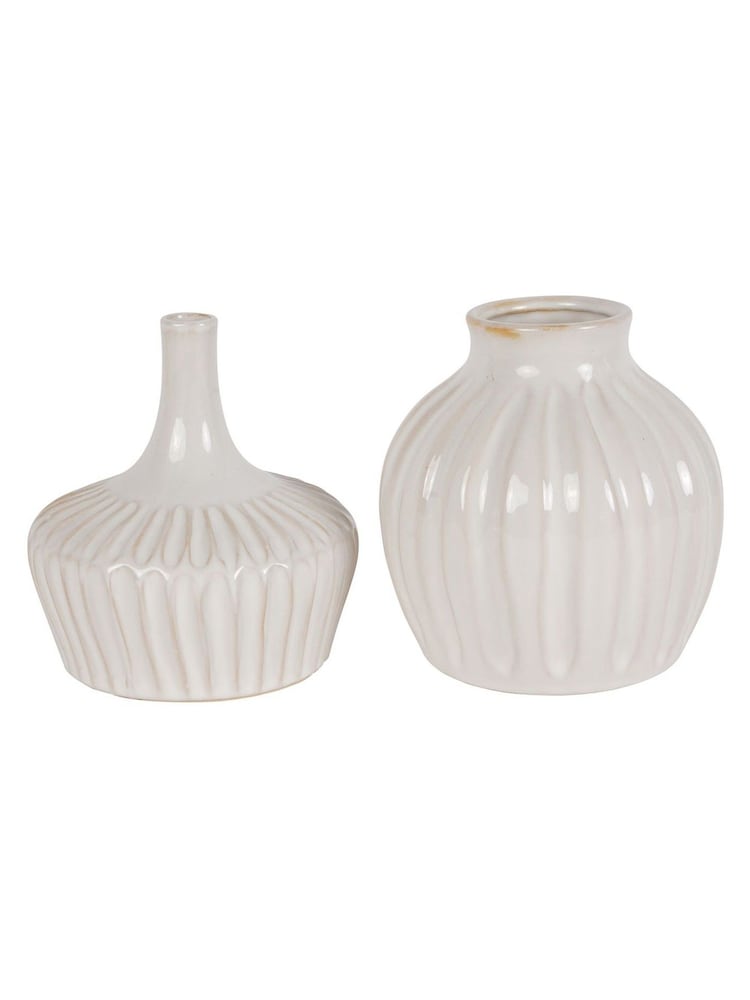 Laura Ashley White Stoneware Vases Set of 2 - Image 2 of 2