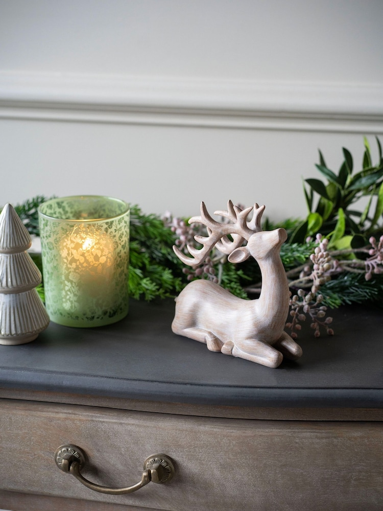 Laura Ashley Natural Wood Deer Ornament - Image 1 of 6
