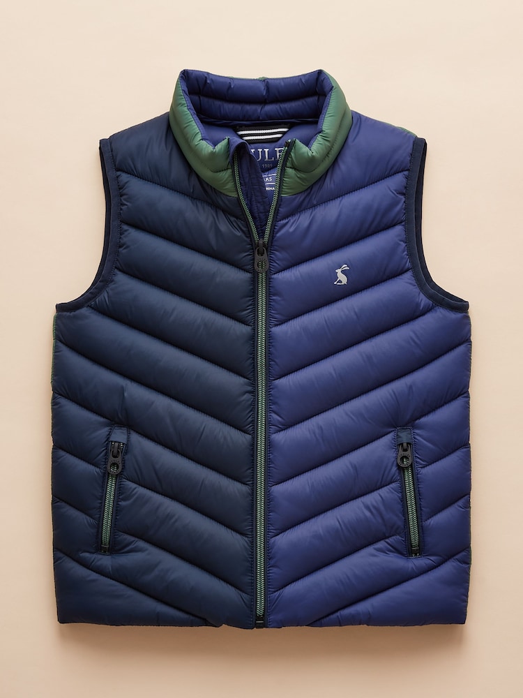 Joules Boys' Crofton Gilet Blue Colourblock Showerproof Padded Gilet - Image 1 of 5
