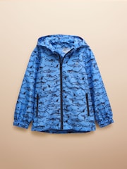 Joules Boys' Rainwell Blue Shark Waterproof Raincoat With Hood - Image 1 of 9