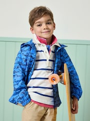 Joules Boys' Rainwell Blue Shark Waterproof Raincoat With Hood - Image 2 of 9