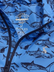 Joules Boys' Rainwell Blue Shark Waterproof Raincoat With Hood - Image 7 of 9