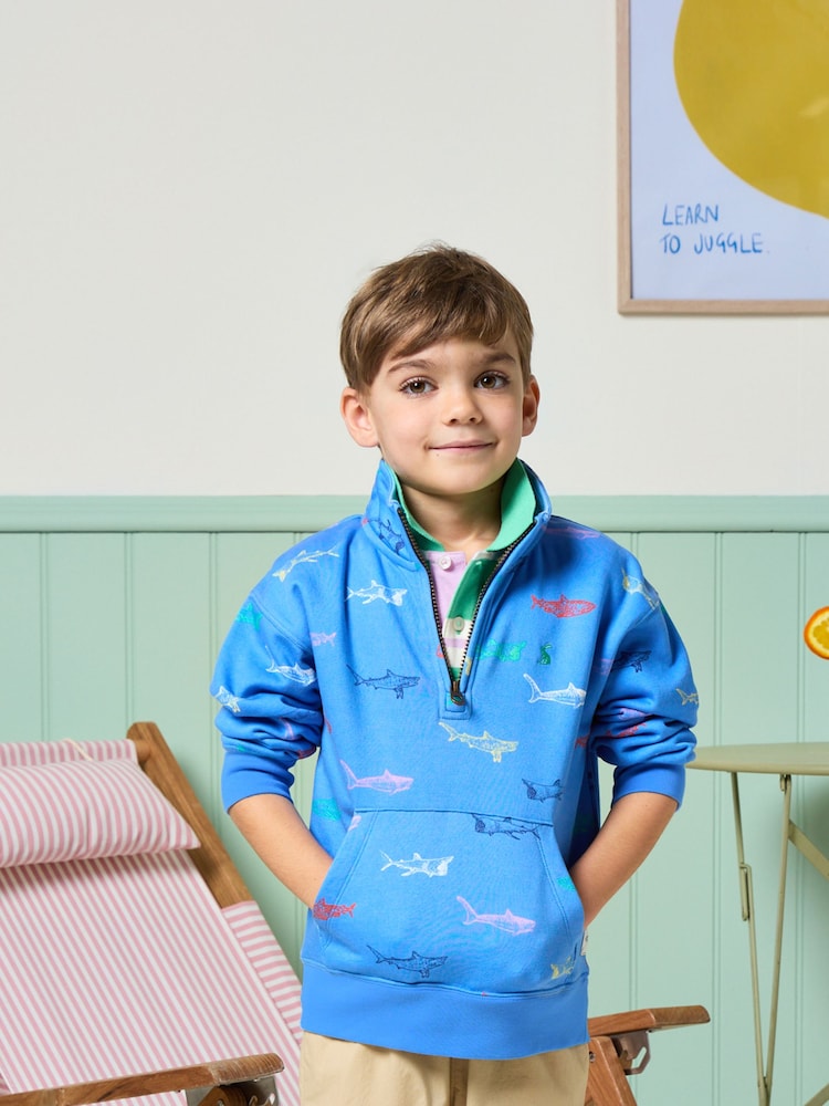 Joules Alfie Light Blue Quarter Zip Sweatshirt - Image 1 of 2