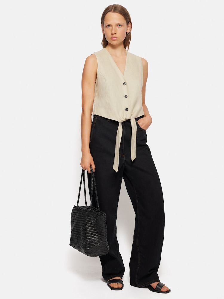 Jigsaw Cream Linen Tie Waistcoat - Image 2 of 5