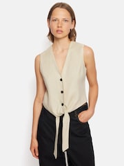 Jigsaw Cream Linen Tie Waistcoat - Image 3 of 5