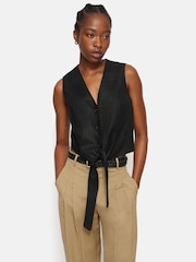 Jigsaw Black Linen Tie Waistcoat - Image 1 of 6