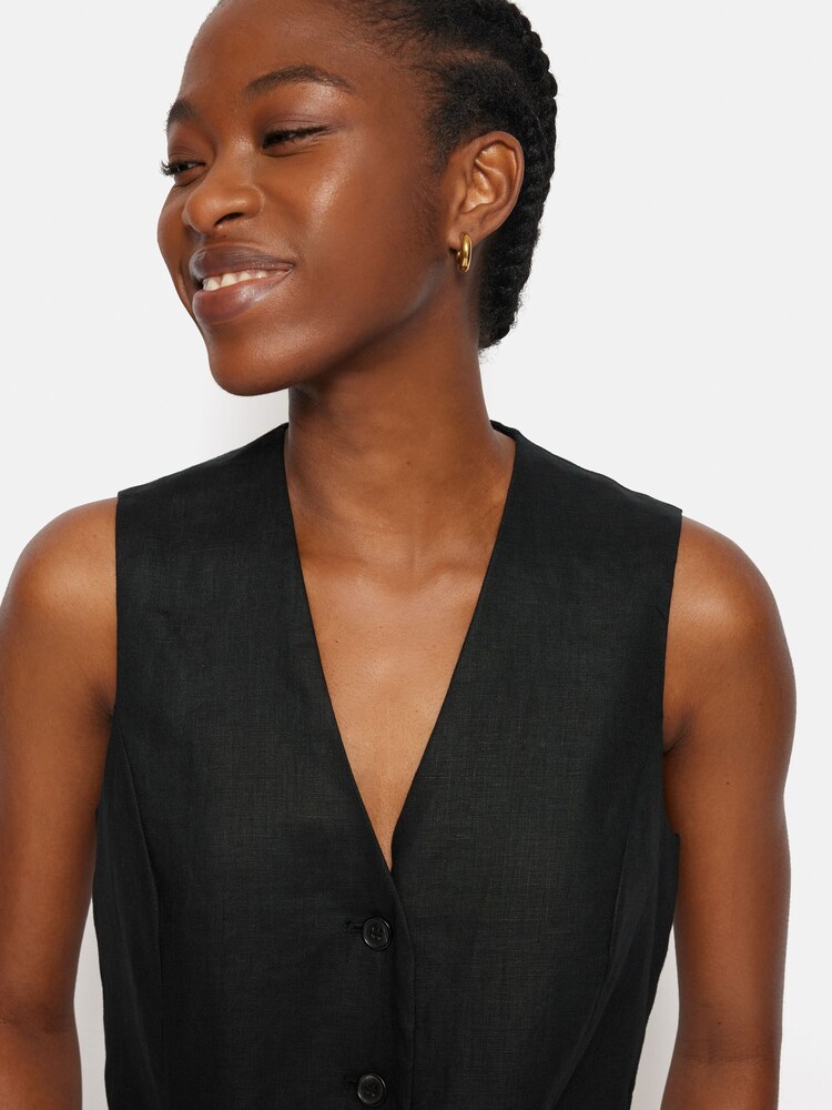 Jigsaw Black Linen Tie Waistcoat - Image 2 of 6