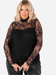 Lovedrobe High Neck Lace Trimmed Black Top - Изображение 3 из 4