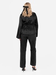 Lovedrobe Spot Print Satin Long Sleeve Lace Trim Black Top - Image 2 of 4