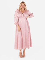 Lovedrobe Pink Wrap Front Long Sleeve Midaxi Dress - Image 1 of 5