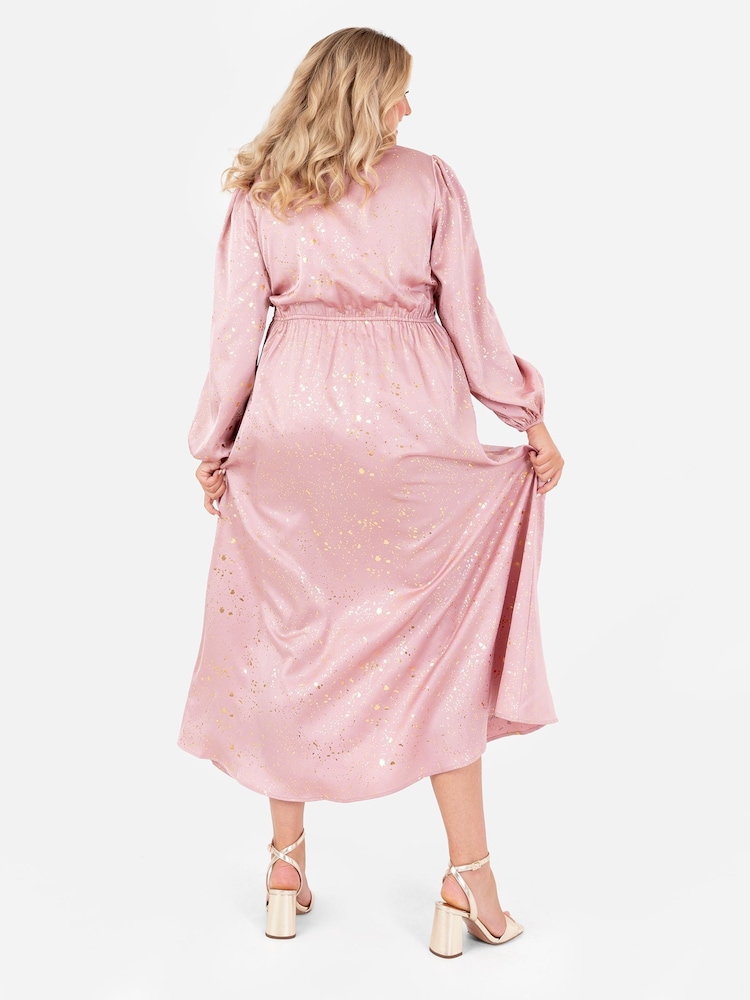 Lovedrobe Pink Wrap Front Long Sleeve Midaxi Dress - Image 2 of 5