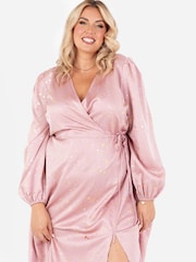 Lovedrobe Pink Wrap Front Long Sleeve Midaxi Dress - Image 5 of 5