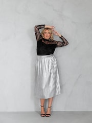 Lovedrobe Pleated Metallic Midi Skirt - Image 1 of 6