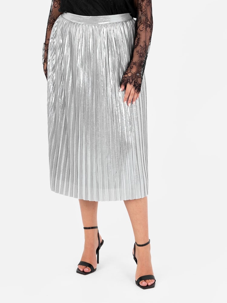 Lovedrobe Pleated Metallic Midi Skirt - Image 2 of 6 Lovedrobe Pleated Metallic Midi Skirt - Image 2 of 6