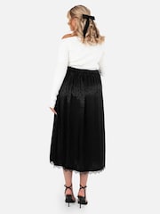 Lovedrobe Satin Lace Trim Split Hem Midaxi Black Skirt - Image 2 of 6