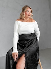 Lovedrobe Satin Lace Trim Split Hem Midaxi Black Skirt - Image 4 of 6