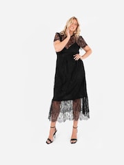 Lovedrobe Lace Tiered Hem Midaxi Black Dress - Image 1 of 6