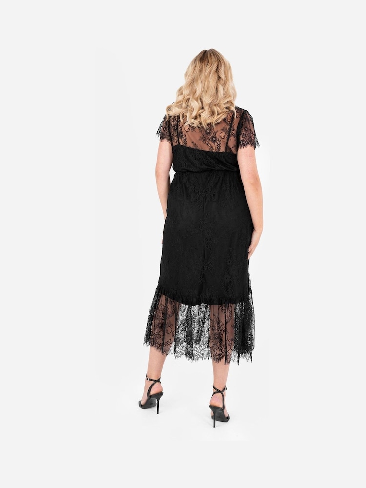 Lovedrobe Lace Tiered Hem Midaxi Black Dress - Image 2 of 6
