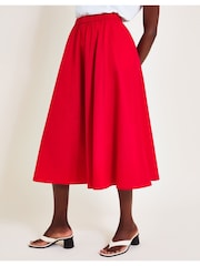 Monsoon Red Rachel Poplin 100% Cotton Skirt - Image 1 of 6