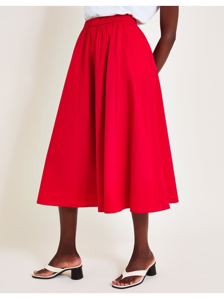 Monsoon Red Rachel Poplin 100% Cotton Skirt - Image 1 of 6