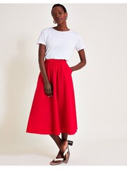 Monsoon Red Rachel Poplin 100% Cotton Skirt - Image 5 of 6