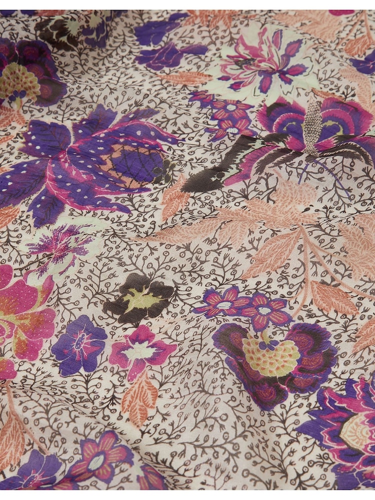 Monsoon Purple Elodie Floral Print Silk Scarf - Image 2 of 2