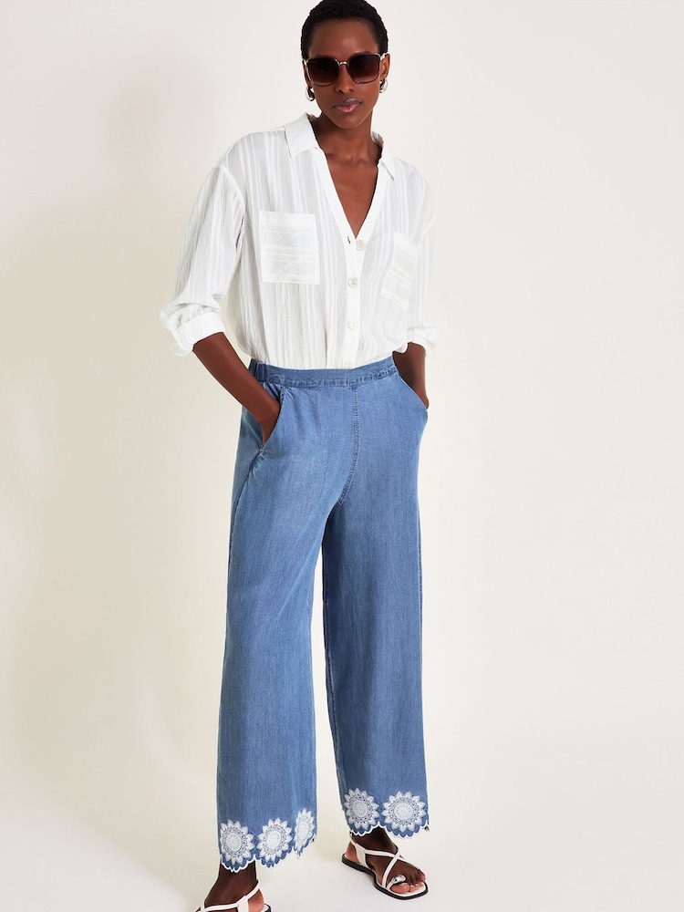 Monsoon Blue Talia Embroidered Trousers - Image 1 of 6