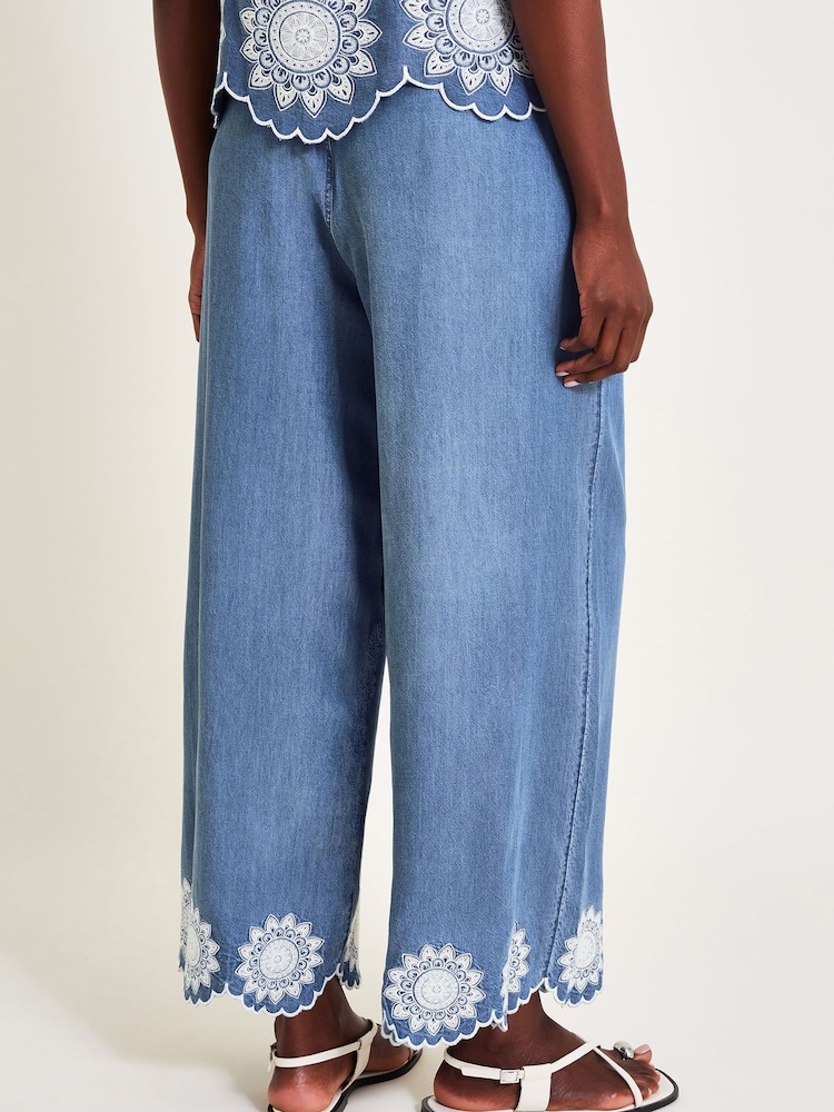 Monsoon Blue Talia Embroidered Trousers - Image 2 of 6