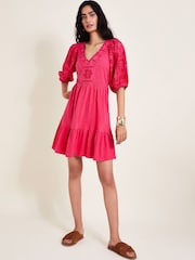 Monsoon Pink 100% Cotton Skye Schiffli Dress - Image 1 of 6