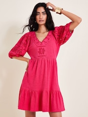 Monsoon Pink 100% Cotton Skye Schiffli Dress - Image 3 of 6